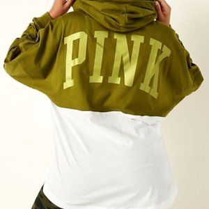 VICTORIA'S SECRET PINK Cotton Oversized Hooded T-Shirt Hoodie L Hazel Green VS